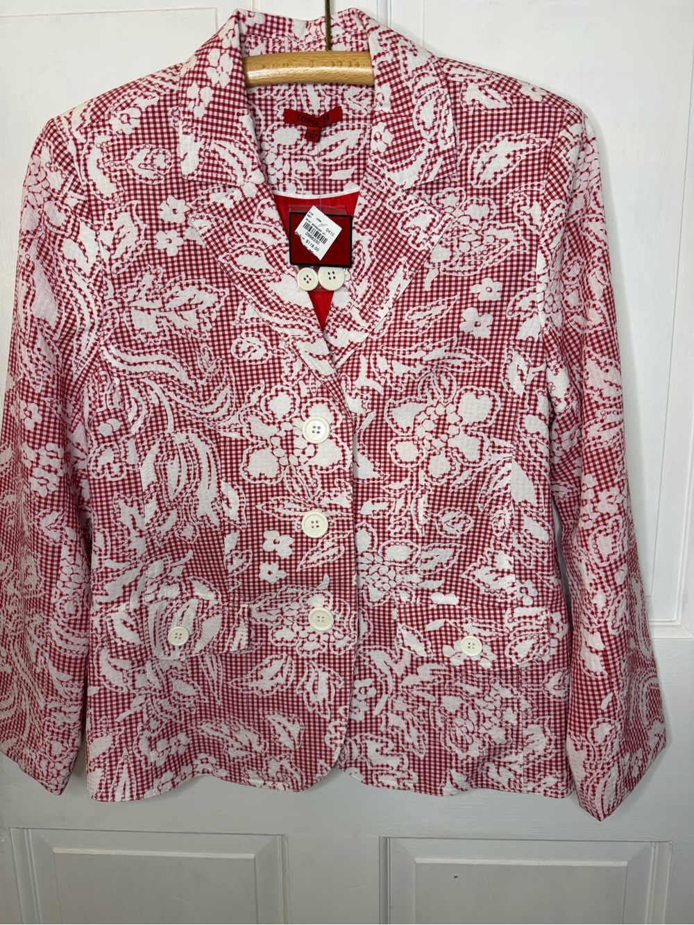 NWT VTG Joni B. Women's M Red/White Floral Button-Front Lined Seersucker Jacket